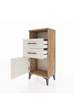 Arges Komodin Tek Raflı 2 Çekmeceli Tek Kapaklı 44x30x96 Çam-Aytaşı