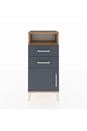 Arges Komodin Tek Raflı 2 Çekmeceli Tek Kapaklı 44x30x96 Çam-Antrasit