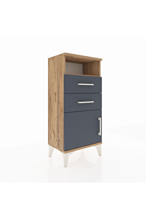 Arges Komodin Tek Raflı 2 Çekmeceli Tek Kapaklı 44x30x96 Çam-Antrasit