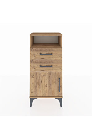 Arges Komodin Tek Raflı 2 Çekmeceli Tek Kapaklı 44x30x96 Çam-Çam