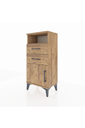 Arges Komodin Tek Raflı 2 Çekmeceli Tek Kapaklı 44x30x96 Çam-Çam