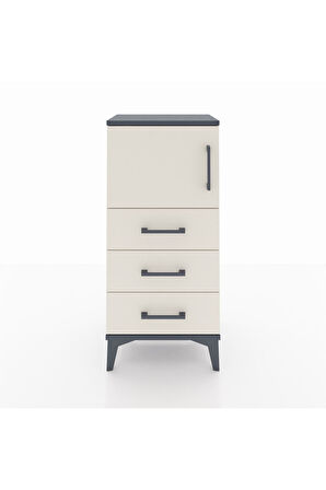 Arges Komodin Tek Raflı 3 Çekmeceli Tek Kapaklı 44x30x96 Antrasit-Aytaşı