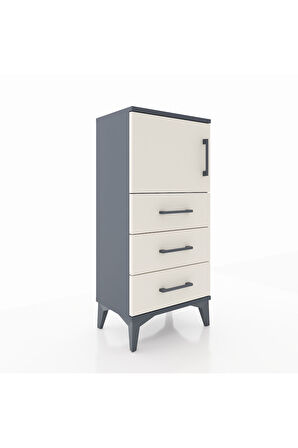 Arges Komodin Tek Raflı 3 Çekmeceli Tek Kapaklı 44x30x96 Antrasit-Aytaşı