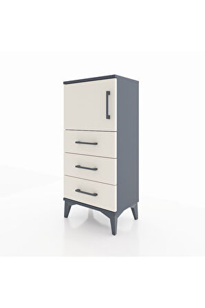 Arges Komodin Tek Raflı 3 Çekmeceli Tek Kapaklı 44x30x96 Antrasit-Aytaşı