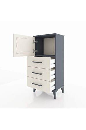 Arges Komodin Tek Raflı 3 Çekmeceli Tek Kapaklı 44x30x96 Antrasit-Aytaşı