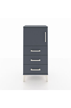 Arges Komodin Tek Raflı 3 Çekmeceli Tek Kapaklı 44x30x96 Antrasit-Antrasit