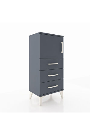 Arges Komodin Tek Raflı 3 Çekmeceli Tek Kapaklı 44x30x96 Antrasit-Antrasit