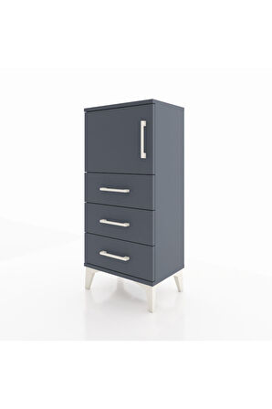 Arges Komodin Tek Raflı 3 Çekmeceli Tek Kapaklı 44x30x96 Antrasit-Antrasit