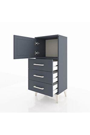 Arges Komodin Tek Raflı 3 Çekmeceli Tek Kapaklı 44x30x96 Antrasit-Antrasit