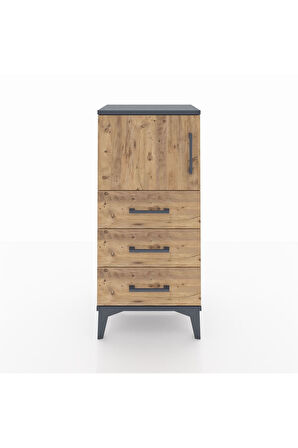 Arges Komodin Tek Raflı 3 Çekmeceli Tek Kapaklı 44x30x96 Antrasit-Çam