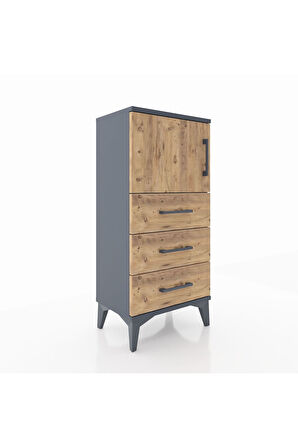 Arges Komodin Tek Raflı 3 Çekmeceli Tek Kapaklı 44x30x96 Antrasit-Çam