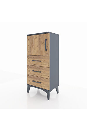 Arges Komodin Tek Raflı 3 Çekmeceli Tek Kapaklı 44x30x96 Antrasit-Çam