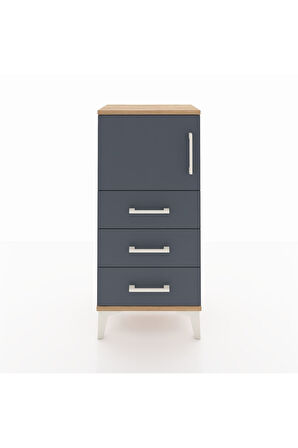 Arges Komodin Tek Raflı 3 Çekmeceli Tek Kapaklı 44x30x96 Çam-Antrasit