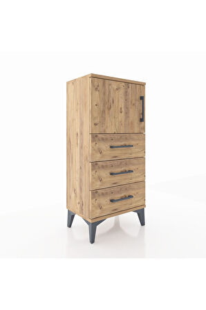 Arges Komodin Tek Raflı 3 Çekmeceli Tek Kapaklı 44x30x96 Çam-Çam