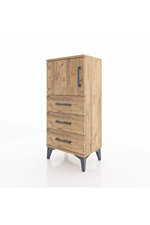 Arges Komodin Tek Raflı 3 Çekmeceli Tek Kapaklı 44x30x96 Çam-Çam
