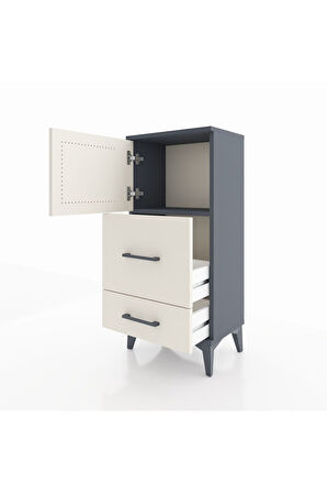 Arges Komodin Tek Raflı 2 Çekmeceli Tek Kapaklı 44x30x96 Antrasit-Aytaşı