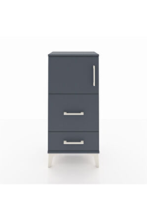 Arges Komodin Tek Raflı 2 Çekmeceli Tek Kapaklı 44x30x96 Antrasit-Antrasit