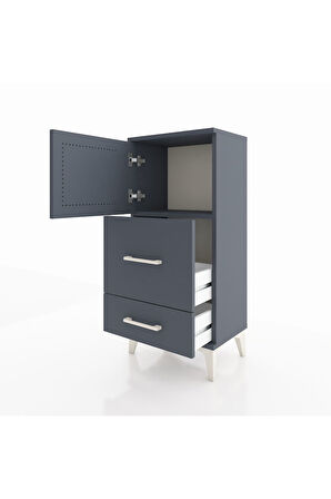 Arges Komodin Tek Raflı 2 Çekmeceli Tek Kapaklı 44x30x96 Antrasit-Antrasit