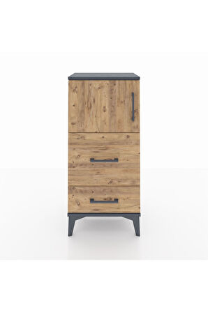 Arges Komodin Tek Raflı 2 Çekmeceli Tek Kapaklı 44x30x96 Antrasit-Çam