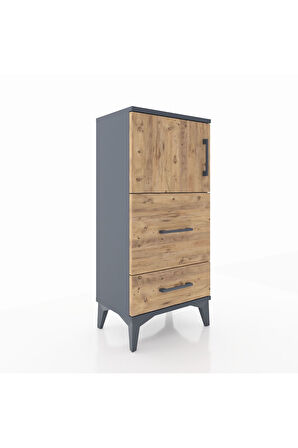 Arges Komodin Tek Raflı 2 Çekmeceli Tek Kapaklı 44x30x96 Antrasit-Çam