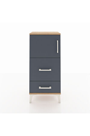 Arges Komodin Tek Raflı 2 Çekmeceli Tek Kapaklı 44x30x96 Çam-Antrasit