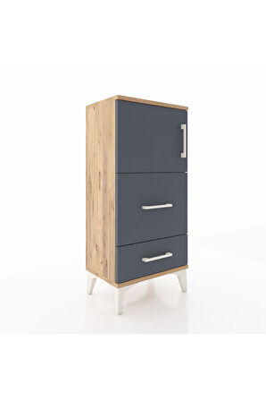 Arges Komodin Tek Raflı 2 Çekmeceli Tek Kapaklı 44x30x96 Çam-Antrasit