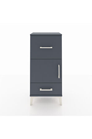 Arges Komodin Tek Raflı 2 Çekmeceli Tek Kapaklı 44x30x96 Antrasit-Antrasit