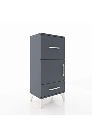 Arges Komodin Tek Raflı 2 Çekmeceli Tek Kapaklı 44x30x96 Antrasit-Antrasit