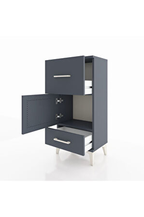 Arges Komodin Tek Raflı 2 Çekmeceli Tek Kapaklı 44x30x96 Antrasit-Antrasit