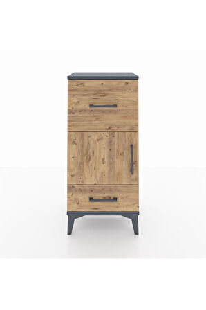 Arges Komodin Tek Raflı 2 Çekmeceli Tek Kapaklı 44x30x96 Antrasit-Çam