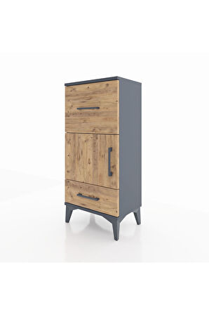 Arges Komodin Tek Raflı 2 Çekmeceli Tek Kapaklı 44x30x96 Antrasit-Çam