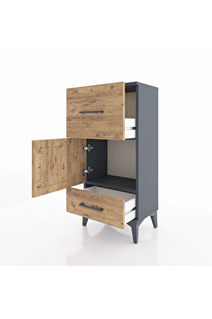 Arges Komodin Tek Raflı 2 Çekmeceli Tek Kapaklı 44x30x96 Antrasit-Çam