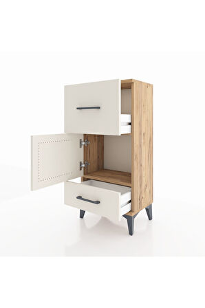 Arges Komodin Tek Raflı 2 Çekmeceli Tek Kapaklı 44x30x96 Çam-Aytaşı