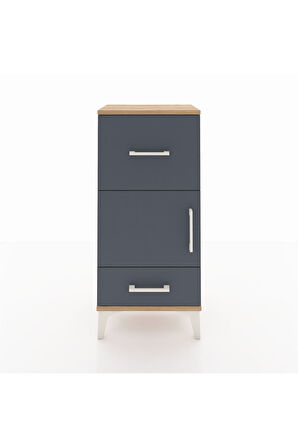 Arges Komodin Tek Raflı 2 Çekmeceli Tek Kapaklı 44x30x96 Çam-Antrasit