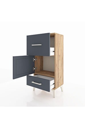 Arges Komodin Tek Raflı 2 Çekmeceli Tek Kapaklı 44x30x96 Çam-Antrasit