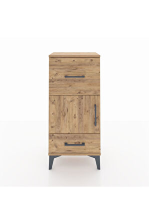 Arges Komodin Tek Raflı 2 Çekmeceli Tek Kapaklı 44x30x96 Çam-Çam