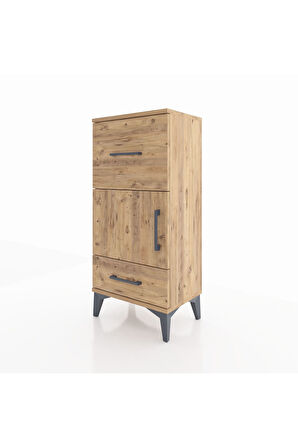 Arges Komodin Tek Raflı 2 Çekmeceli Tek Kapaklı 44x30x96 Çam-Çam