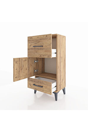 Arges Komodin Tek Raflı 2 Çekmeceli Tek Kapaklı 44x30x96 Çam-Çam