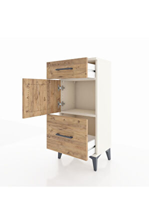 Arges Komodin Tek Raflı 2 Çekmeceli Tek Kapaklı 44x30x96 Aytaşı-Çam