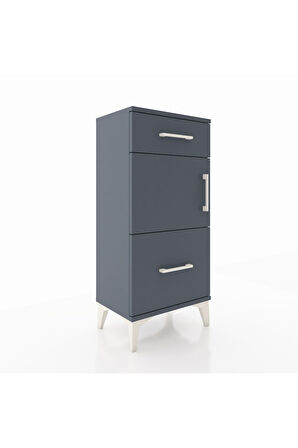 Arges Komodin Tek Raflı 2 Çekmeceli Tek Kapaklı 44x30x96 Antrasit-Antrasit