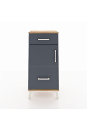 Arges Komodin Tek Raflı 2 Çekmeceli Tek Kapaklı 44x30x96 Çam-Antrasit