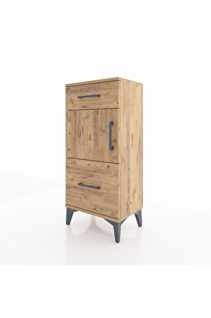 Arges Komodin Tek Raflı 2 Çekmeceli Tek Kapaklı 44x30x96 Çam-Çam