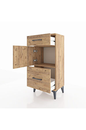 Arges Komodin Tek Raflı 2 Çekmeceli Tek Kapaklı 44x30x96 Çam-Çam