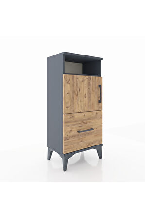 Arges Komodin 2 Raflı Tek Çekmeceli 2 Kapaklı 44x30x96 Antrasit-Çam