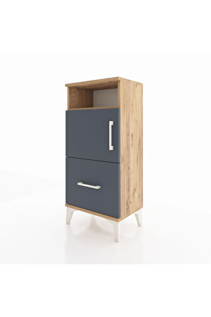 Arges Komodin 2 Raflı Tek Çekmeceli 2 Kapaklı 44x30x96 Çam-Antrasit