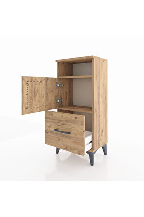 Arges Komodin 2 Raflı Tek Çekmeceli 2 Kapaklı 44x30x96 Çam-Çam
