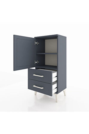 Arges Komodin 2 Raflı 2 Çekmeceli Tek Kapaklı 44x30x96 Antrasit-Antrasit