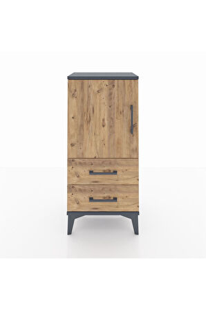 Arges Komodin 2 Raflı 2 Çekmeceli Tek Kapaklı 44x30x96 Antrasit-Çam