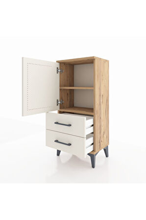 Arges Komodin 2 Raflı 2 Çekmeceli Tek Kapaklı 44x30x96 Çam-Aytaşı