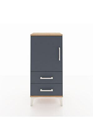 Arges Komodin 2 Raflı 2 Çekmeceli Tek Kapaklı 44x30x96 Çam-Antrasit